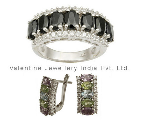 silver gemstone jewelry set for women at wholesale