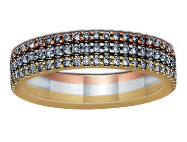 Rose, White & Yellow Gold Three Row Band